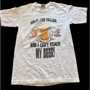 VTg Y2K Shirt Mens Large White Help I Can’t Reach My Beer Stanley Desantis